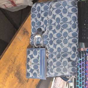 Coach Denim Blue Signature Bag and Cardholder
